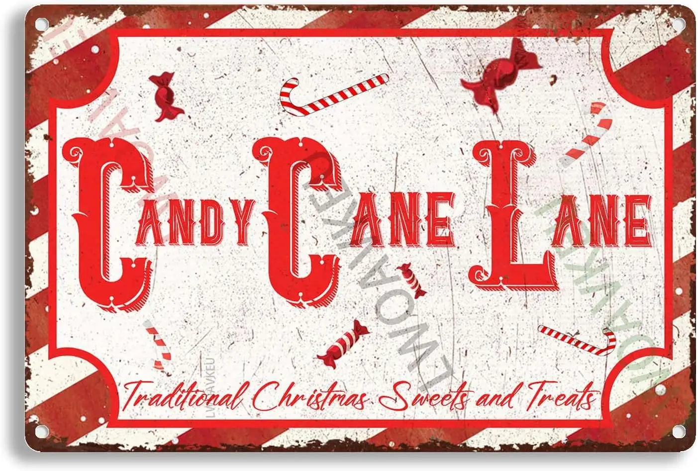 Aluminum Vintage Metal Tin Signs Candy Cane Lane Traditional Christmas Sweets And Treats For Funny Decorations For Home Bar Pub