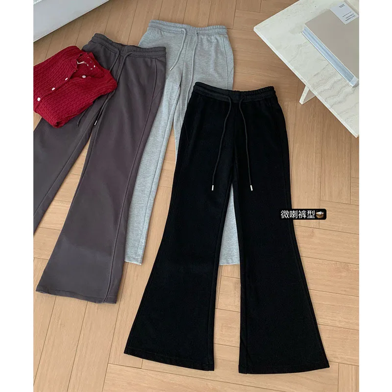 New Autumn Style Straight Tube Micro Flared Casual Pants, Women's Mid Waist Sweatpants