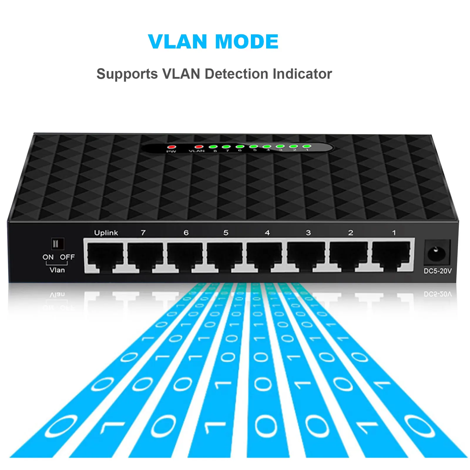 Switch de rede Gigabit Ethernet, Switcher inteligente, Hub RJ45 de alta velocidade, Internet Splitter, Auto MDI-MDIX, 8 portas, 1000 Mbps