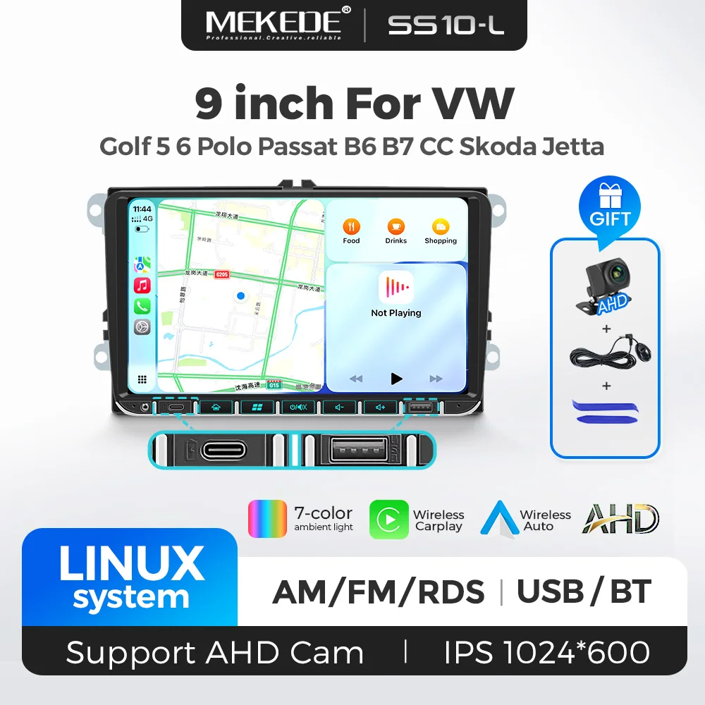 MEKEDE 9" Linux For VW Volkswagen Skoda Octavia Golf 5 6 Touran Passat B6 Polo Jetta shark Caddy Carplay Android Auto Car Radio