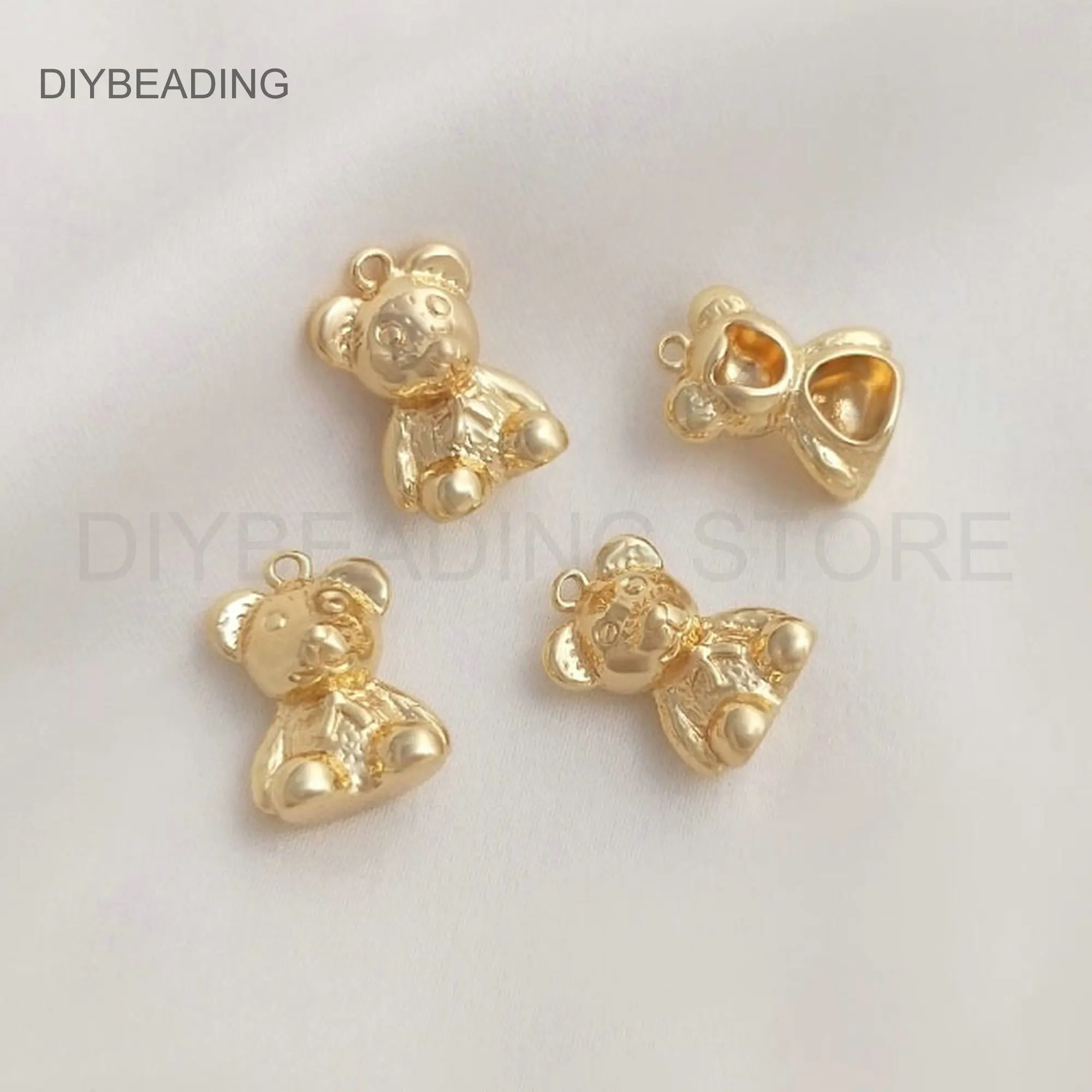 Gold Animal Charms Lots Supply 14K Real Gold Plated Brass Small Size Cute 3D Bear Charm Finding for Women Jewelry Making