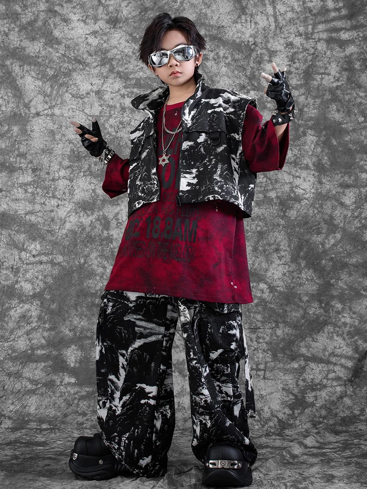 Oversize Street Dance Kleding Kinderen Jongens Jazz Prestaties Outfit Tie-Dye Vest Shuffle Broek Hip Hop Dans kostuum 3940