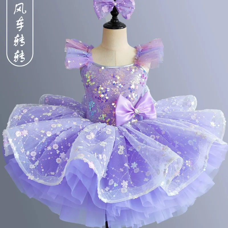 

Toddler Girls Purple Tutu Dress Wear Sequined Tulle Princess with Bow Headband Ideal for Birthday Ballet Outfits Party Costumes
