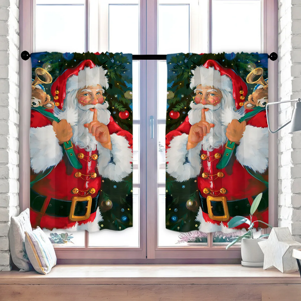 VIKAMA Christmas Valance Curtain Kitchen Waterproof Oil Proof Short Window Tier Set Home Decor Window Treatment No Drill
