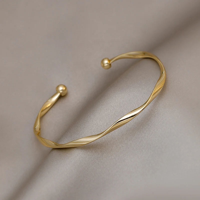 Foxanry Gold Color Minimalist Twist Cuff Bracelet For Women Couples Fashion Creative Elegant Classic Wedding Bride Jewelry Gifts image 5