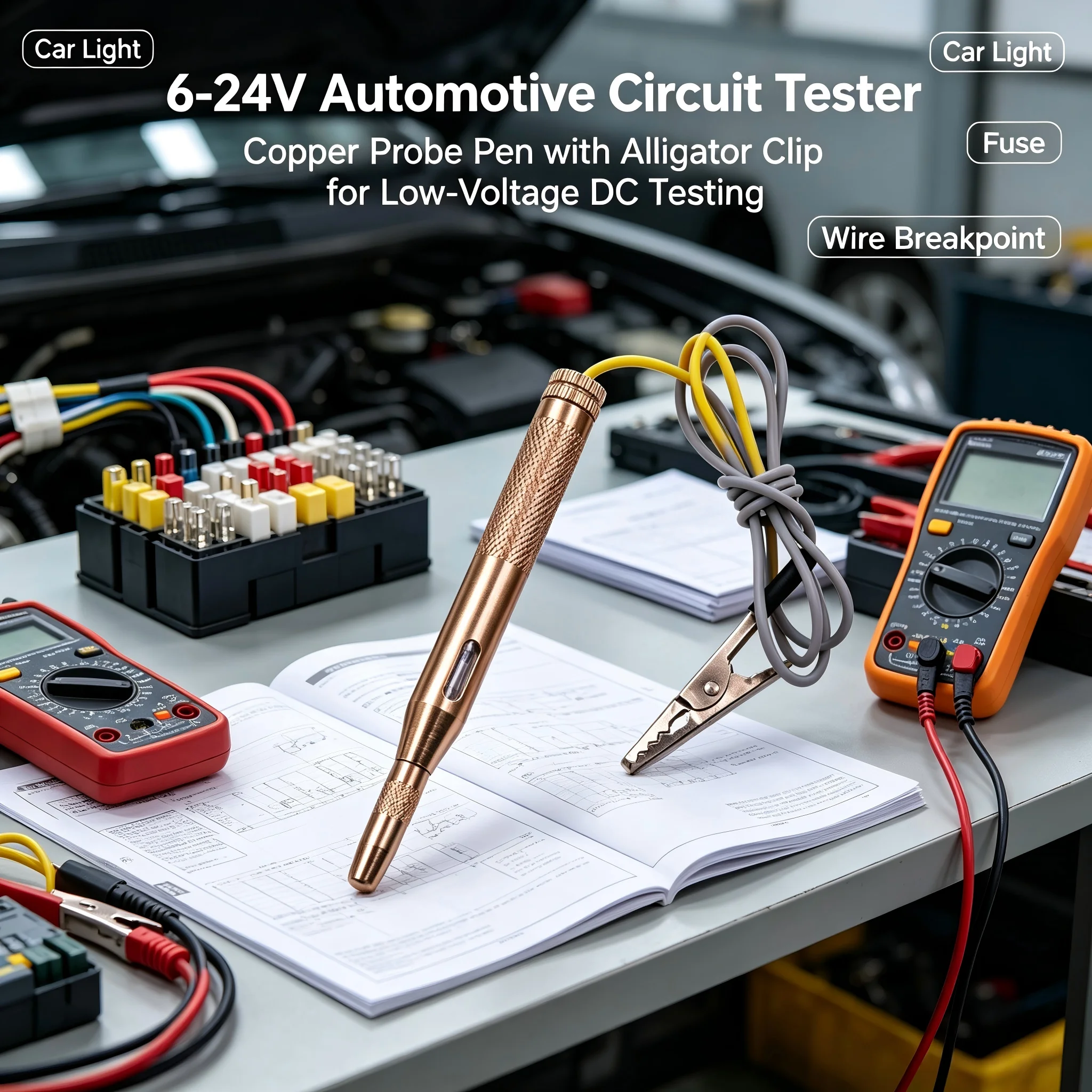 6–24V Circuit Tester Copper Probe Pen with Alligator Clip for Motorcycle Cleaning Maintenance, Car Fuse & Low-Voltage DC Testing view 4