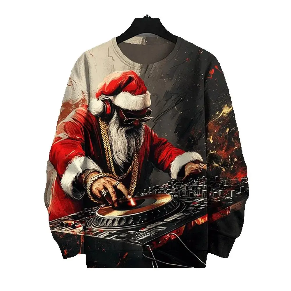 Christmas Sweatshirt For Men Casual Long Sleeve T-Shirt Autumn Fashion Streetwear Santa Claus Print Hoodie Oversized Men Clothes