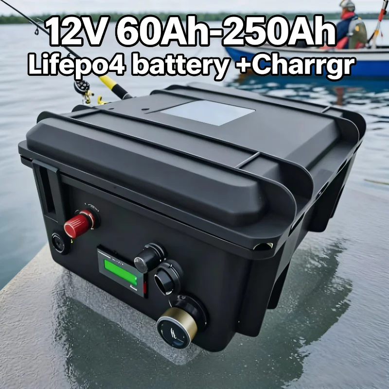 

Аккумулятор LiFePO4 глубокого цикла 12 В 60-250 Ач с BMS + зарядное устройство 10 А высокой емкости для рыбной лодки, морской системы солнечной энергии