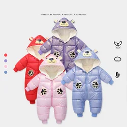 Infant Baby Girls Winter Thicken Jumpsuit Velvet Cartoon Bear Newborn Boys Rompers Paw Printed Two Way Zipper Baby Boys Bodysuit