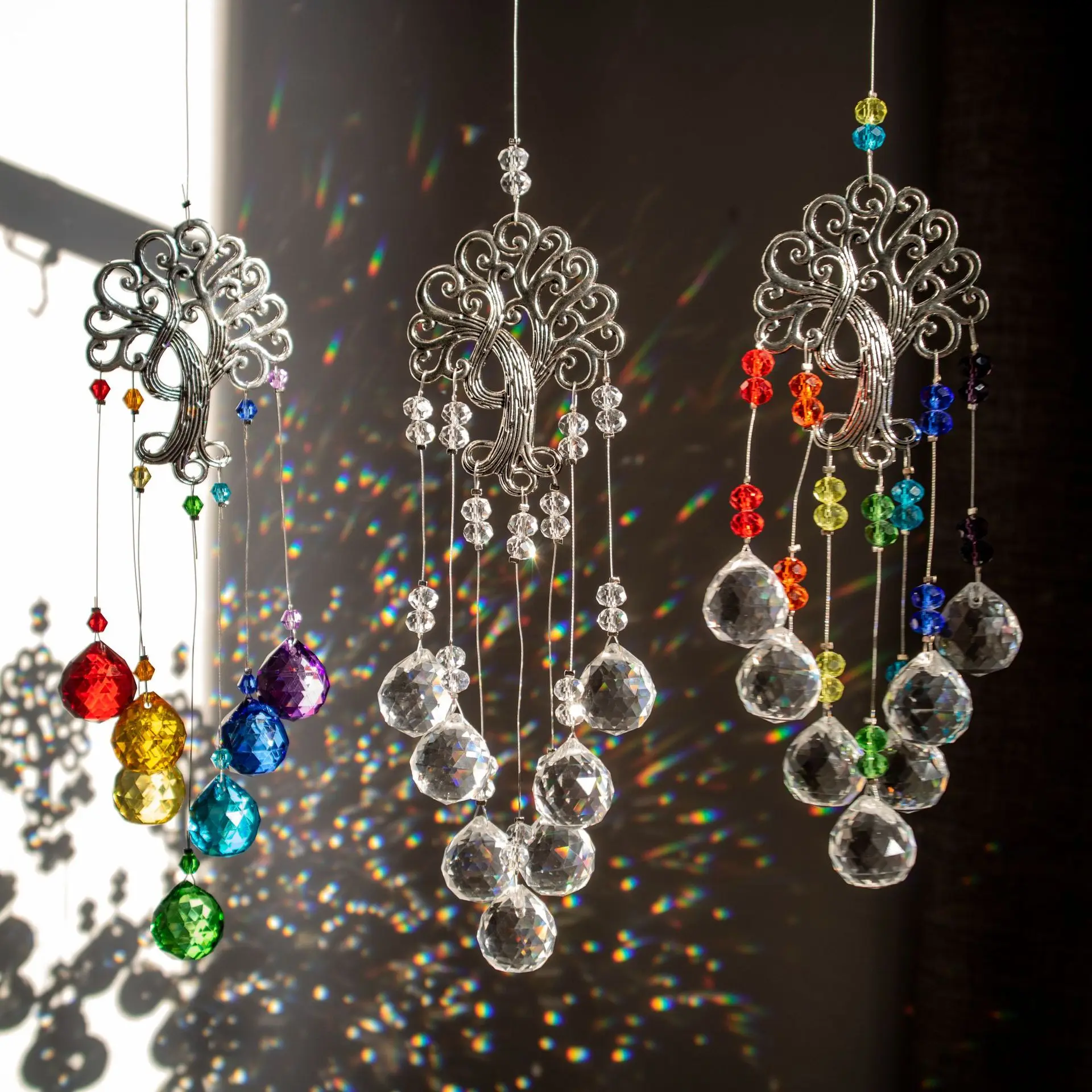 1 Pc Colorful Tree of Life Crystal Pendant Sunshine Collection Hanging Ornament Home Wind Chime Outdoor Garden Decoration Crafts