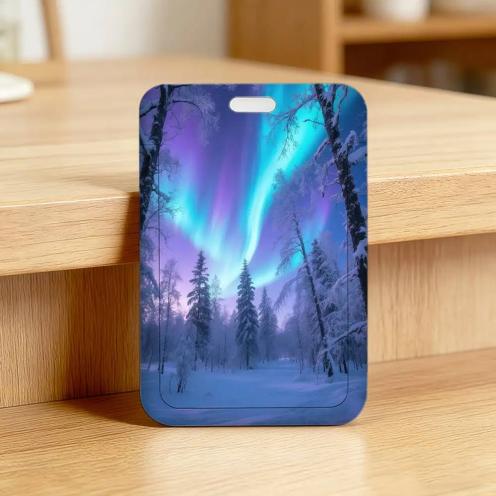 

N-Northern Lights Scenery Holder Lanyard Card Cover Student Campus Hanging Neck Bag Card ID Card Holders Key Gifts