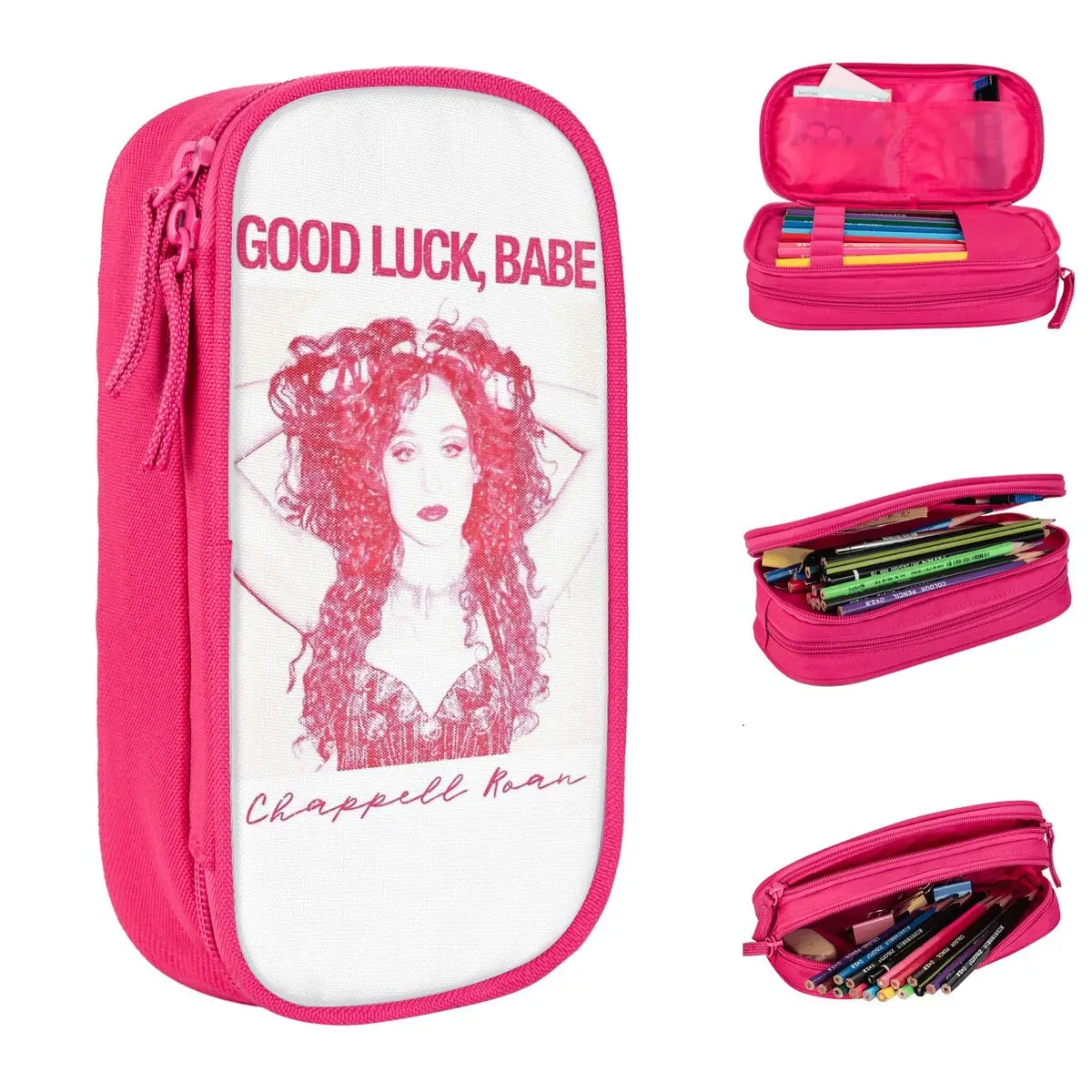 Chappell Roan Good Luck Babe Pencil Case 2024 New Song Pen Bag Student Big Capacity Students School Cosmetic Pencil Box