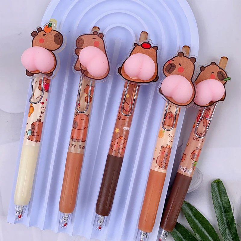 Kawaii Capybara Cartoon Butt Gel Pens 0.5mm Cute Funny Ballpoint Pen Stationery Press Pens Kids Toys Gift