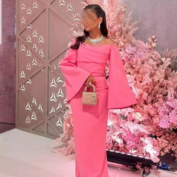 Msikoods Saudi Arabic Pink Women Party Formal Evening Dresses Flare Sleeve Women Prom Dress Celebrity Occasion Gowns Customized