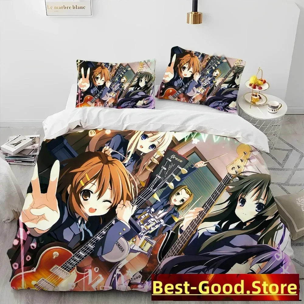 K-ON Cartoon Cute Lolita Kawaii Girls Comforter Bedding Set,Duvet Cover Bed Set Quilt Cover Pillowcase,Queen Size Bedding Set 3D