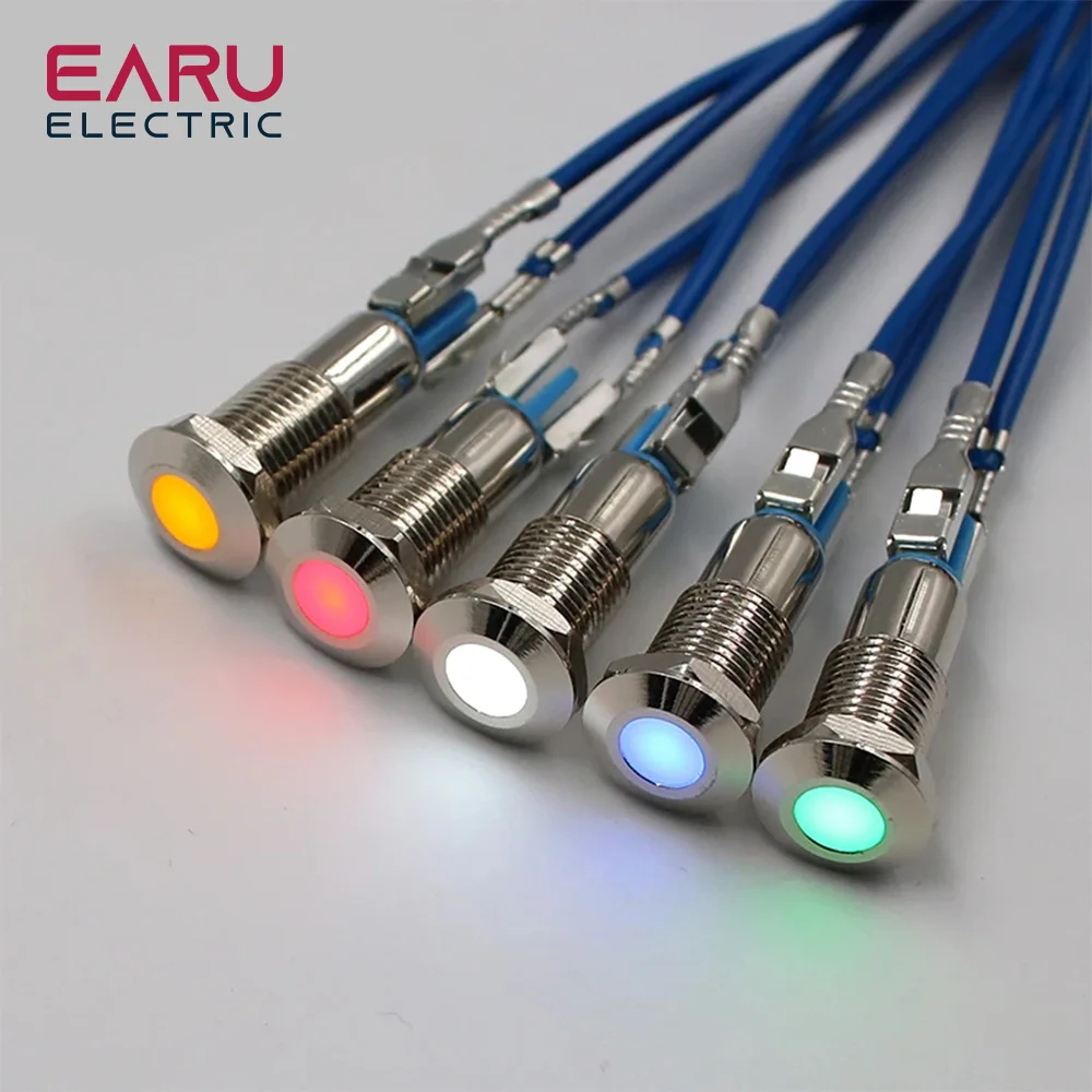 Metal Indicator Light LED 8mm Waterproof Signal Lamp 5V 6V 9V 12V 24V 110V 220V Dot Concave Pilot Red Blue Green Yellow Hot Bulb