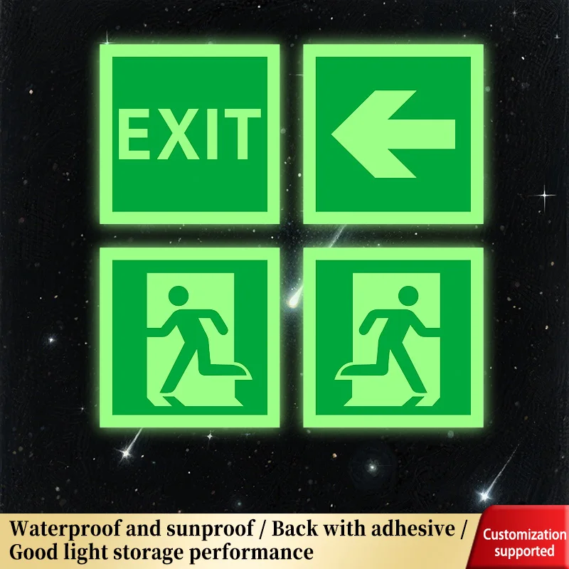 

1Pcs 6*6inch Luminous Escape Direction Guide Sign, Safety Exit Emergency Passage Sign Glow-In-The-Dark Evacuation Entrance Sign