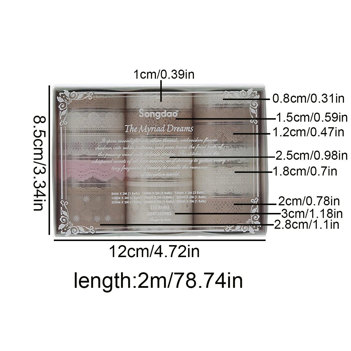 15 لفة/صندوق شريط نمط الدانتيل، متوفر بألوان مختلفة، مناسب لتزيين ألبوم دفاتر الملاحظات بنفسك، مادة PET مقاومة للماء
