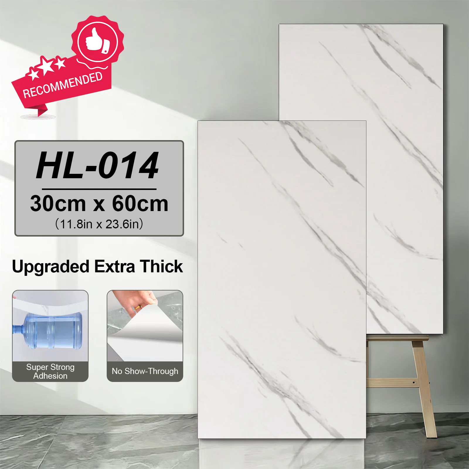 BORNA_DERO 40-Pack Peel And Stick Marble Wall Tiles – Self-Adhesive PVC, 23.6x11.8 Inch, Gray Marbled Pattern