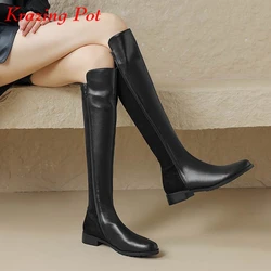 Krazing Pot Microfiber Flock Round Toe Winter Warm Riding Boots Thick Heels Gladiator Plus Size 42. Gorgeous Zipper Knee Boots