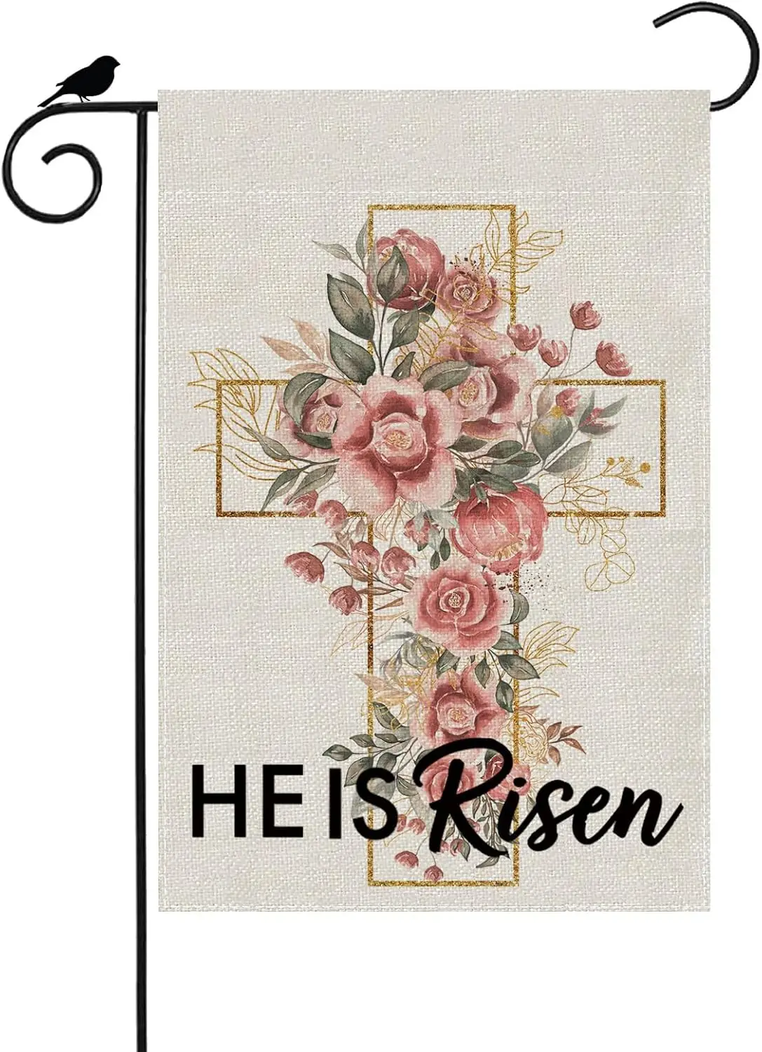 Easter Garden Flag He Is Risen Cross Flower Small Burlap 12x18 Inch Mini Vertical Double Sided Outside Yard Holiday Outdoor Farm