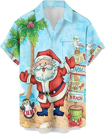 

New Men Halloween Christmas Street Fashion Summer Daily Shirt Hawaiian Print Casual Loose Shirts Short Sleeve Beach Loose Tops