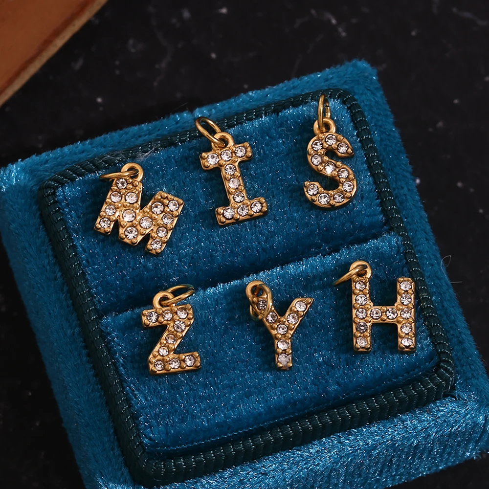 E.B.belle Mini Rhinestone Letter Pendant Water Resistant 18K Gold Plated 316L Stainless Steel Jewelry Pendants image 5
