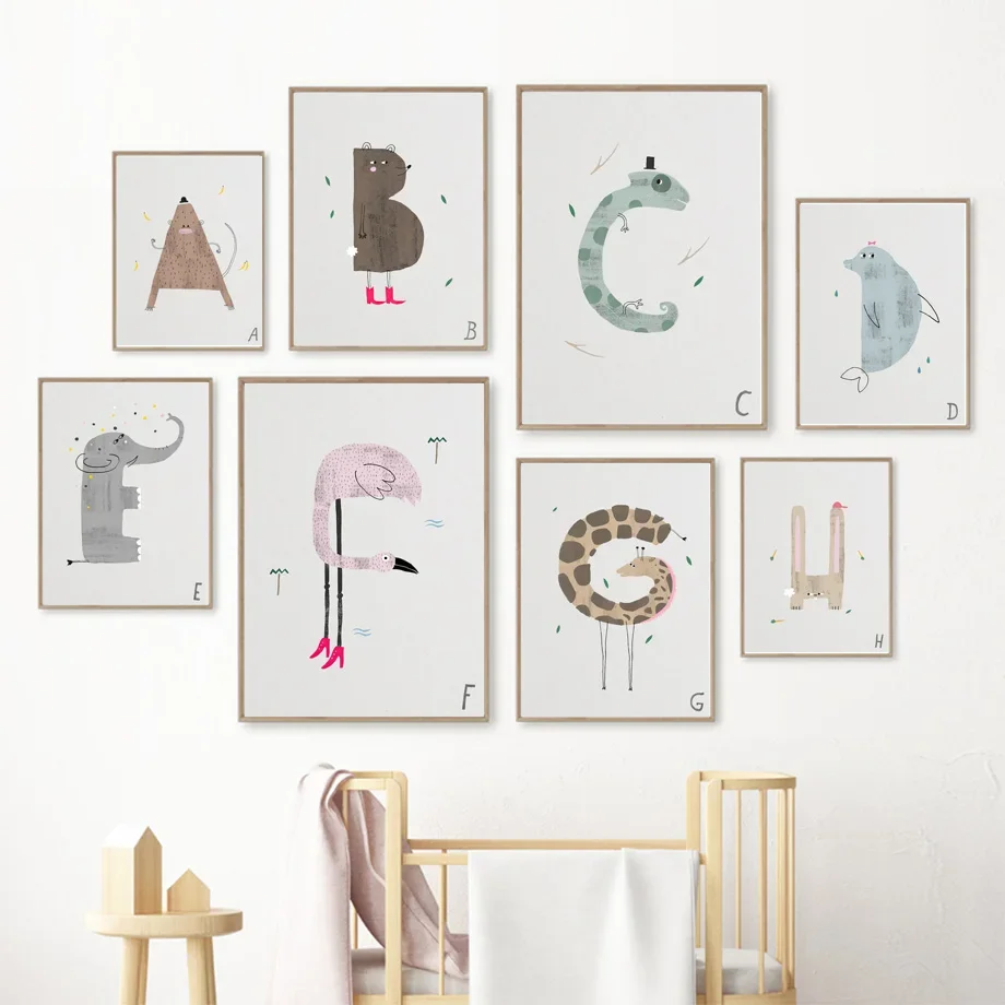 

Alphabet Animal Shape Unicorn Tiger Giraffe Wall Art Canvas Painting Nordic Posters And Prints Wall Picture Baby Kids Room Decor