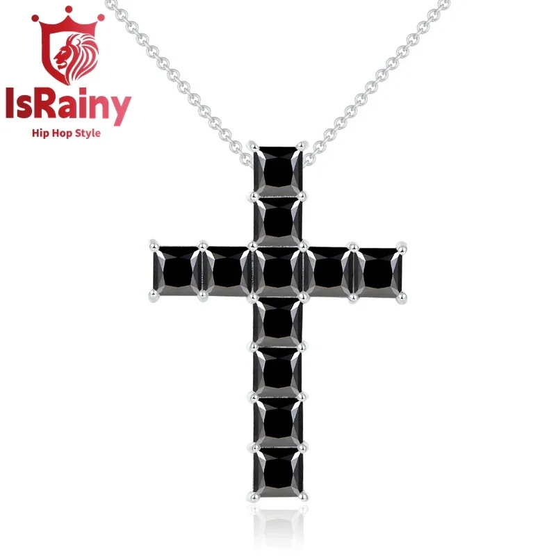 

IsRainy Hip Hop Rock 100% 925 Sterling Silver Sparkling GRA Moissanite Diamond CROSS Necklaces Fine Jewelry for Women Men Gift