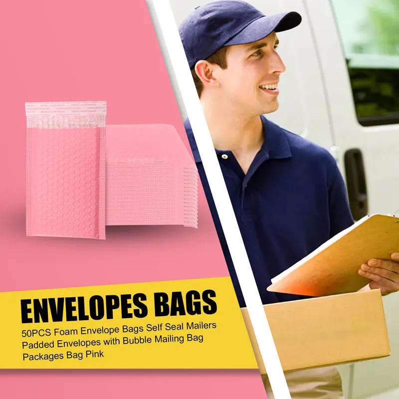 

Foam Envelope Bags 50PCS Foam Envelope Bags Self Seal Mailers Padded Envelopes with Bubble Mailing Bag Packages Bag Pink