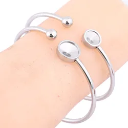 2pcs Bendable Cuff Bracelet Base Blanks Stainless Steel Fit 8mm 10mm Pointback Stone Cabochon Bangle Bezel Setting Trays Diy
