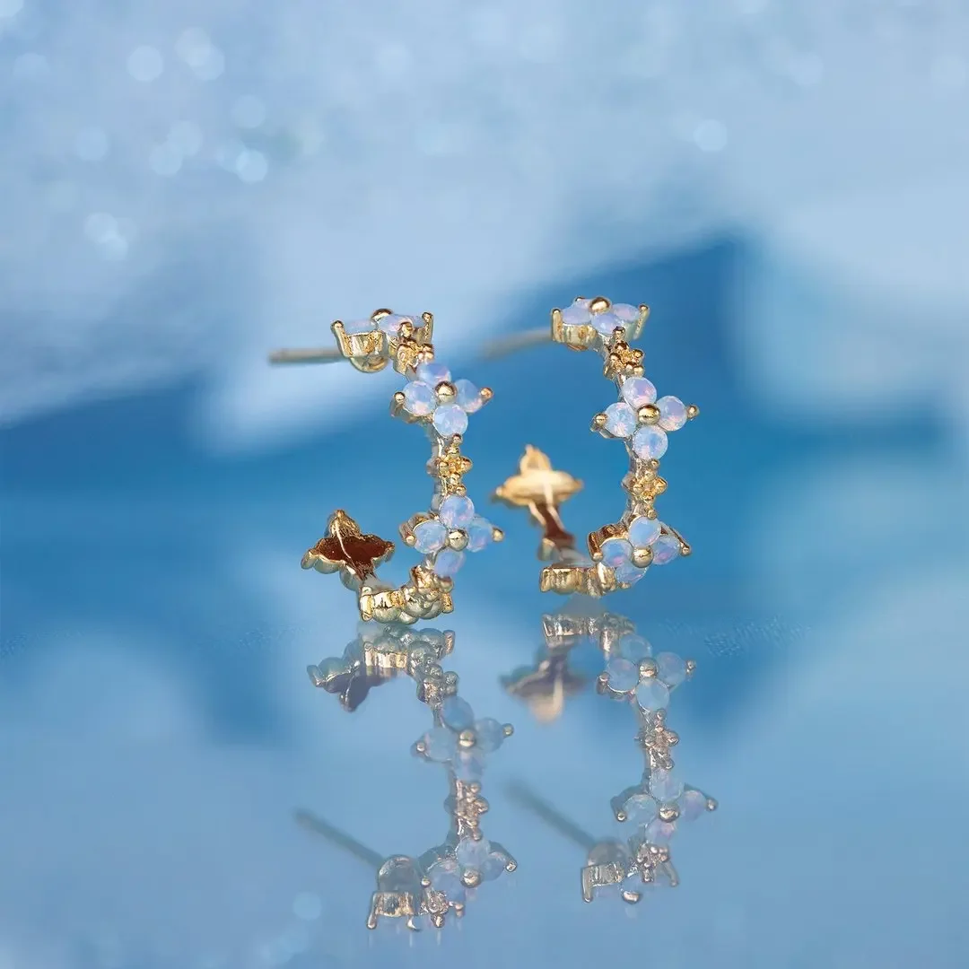 Ins einfache blaue Blume Ohrring Vintage ver kupfert Gold Zirkon Blumen ohrringe für Frauen Mädchen Modeschmuck Geschenk