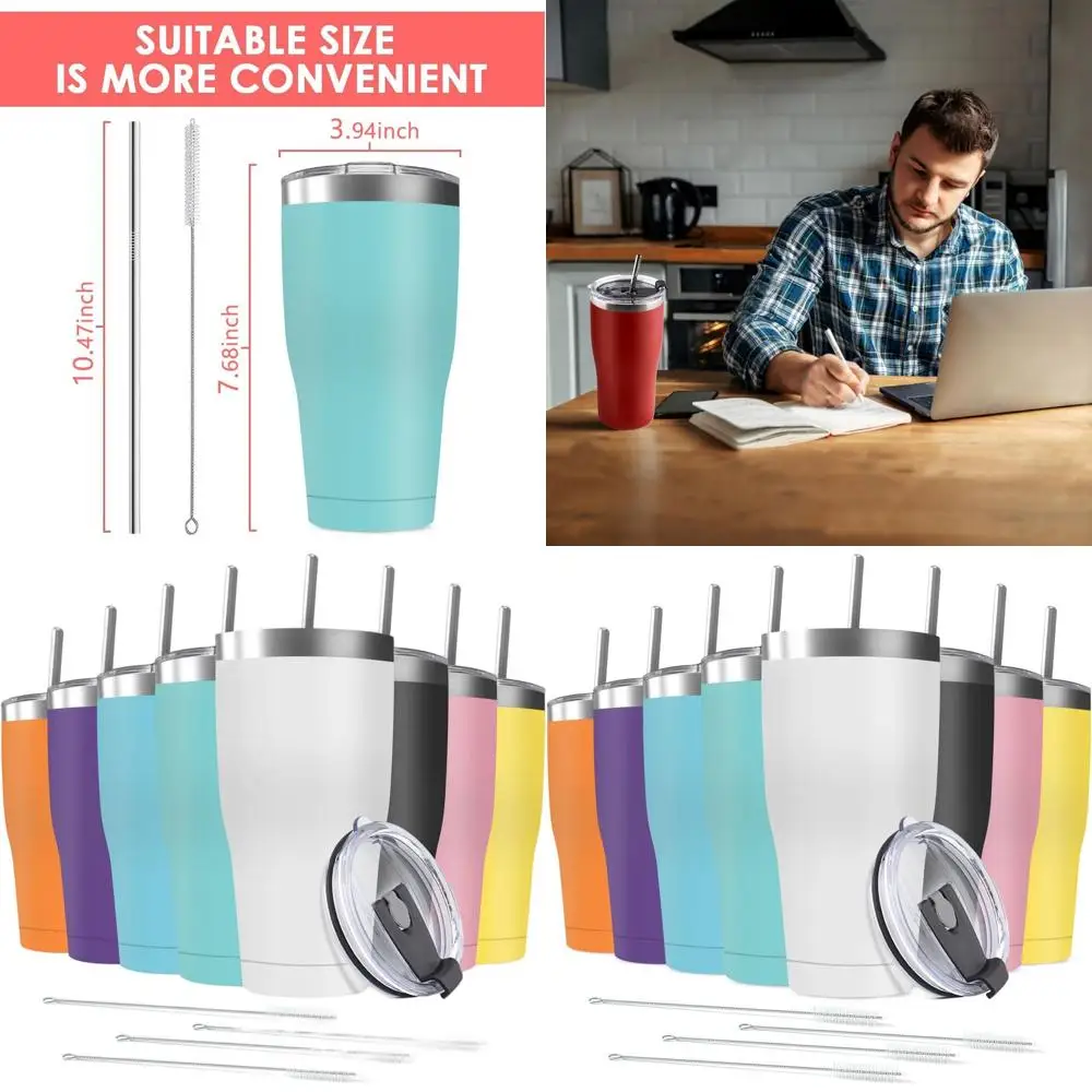 

Массовые дорожные кружки из нержавеющей стали емкостью 30 унций с крышками, двойными стенками, с порошковым покрытием — многоразовые для дома, офиса, улицы и автомобиля, подстаканники