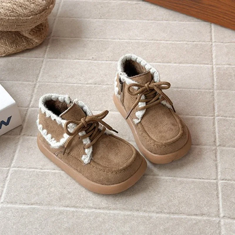 

2025 Children Retro Short Boots for Girls Winter New Fashion Korean Style Soft Bottom Anti-slippery Versatile Princess Shoes