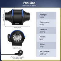 Ventilateur de gaine en ligne 4'' 6'' (100mm 150mm) à vitesse réglable, extracteur d'air pour salle de bain, toilettes et fumée 3