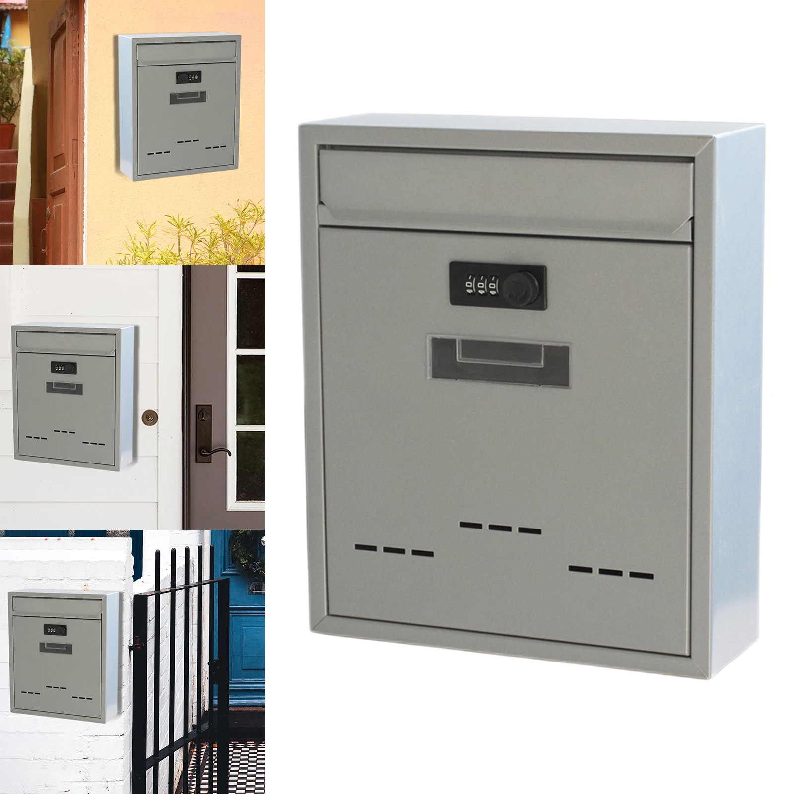 Large Wall Mount Mailbox W/Code Lock Letterbox Rainproof Iron Large Capacity Retro Style External Drop Box For Office Home Out