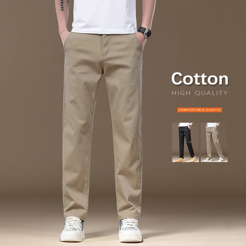 

Pure Cotton Straight Casual Pants Men's Fashion Comfortable Fitted Solid Color Work Cargo Trousers Brand Autumn Clothing