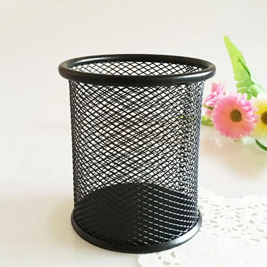 Metal Mesh Pen Holder Cylinder Pen Pencil Container Office Desktop Multi-Purpose Organizer