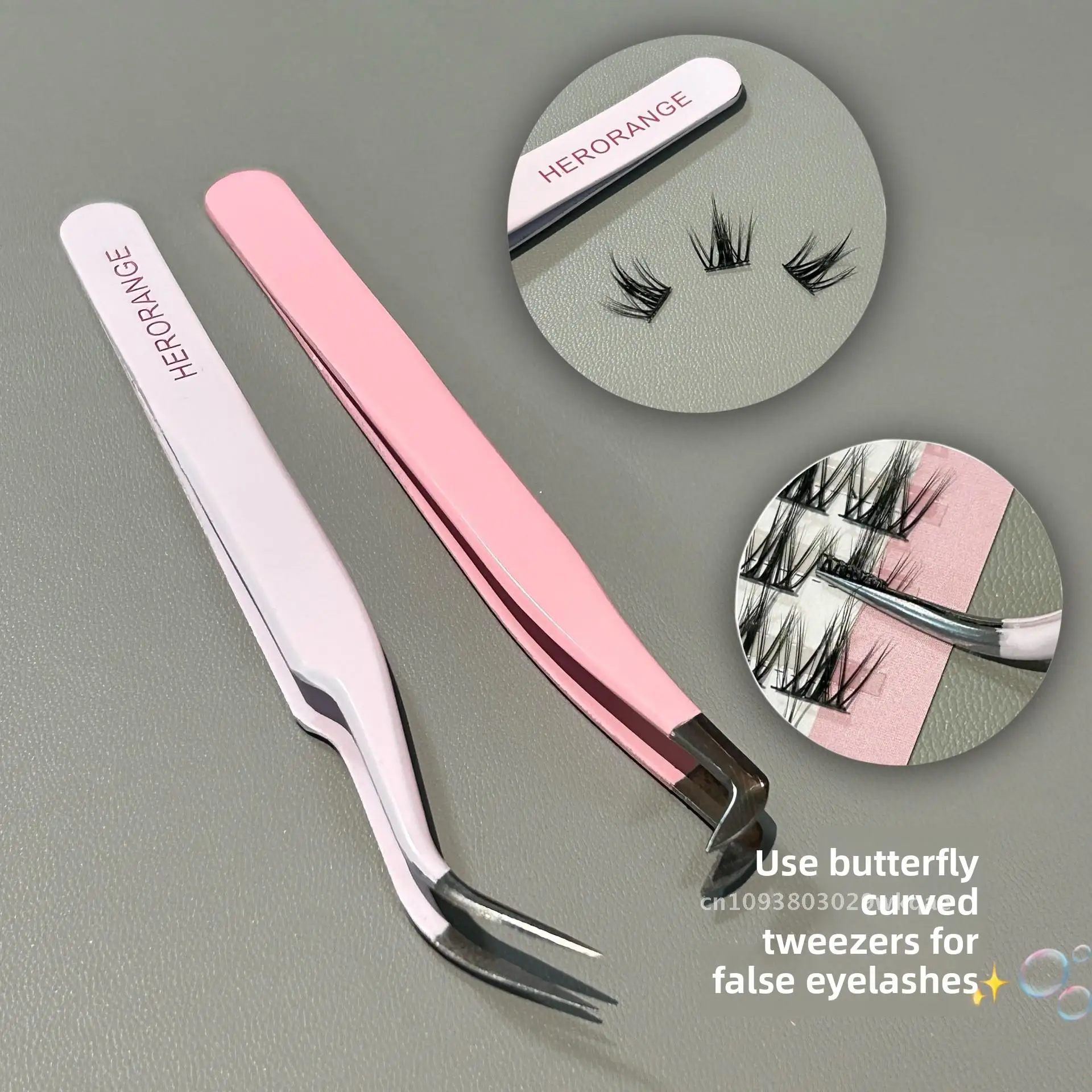 HERORANGE – pincettes à crochet papillon en acier inoxydable, outil d'application de faux cils sans colle, Clip féerique rose