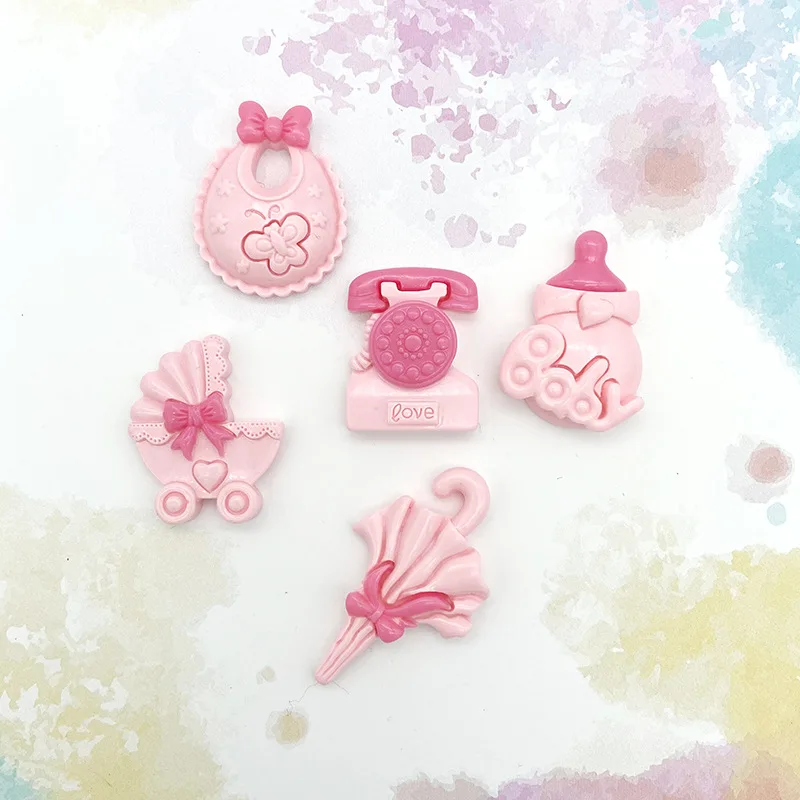 10pcs Mini Kawaii Cartoon Pink Baby Car Resin Flat Back Cabochons Scrapbook Diy Party Hairpin Accessories Home Decoration Craft