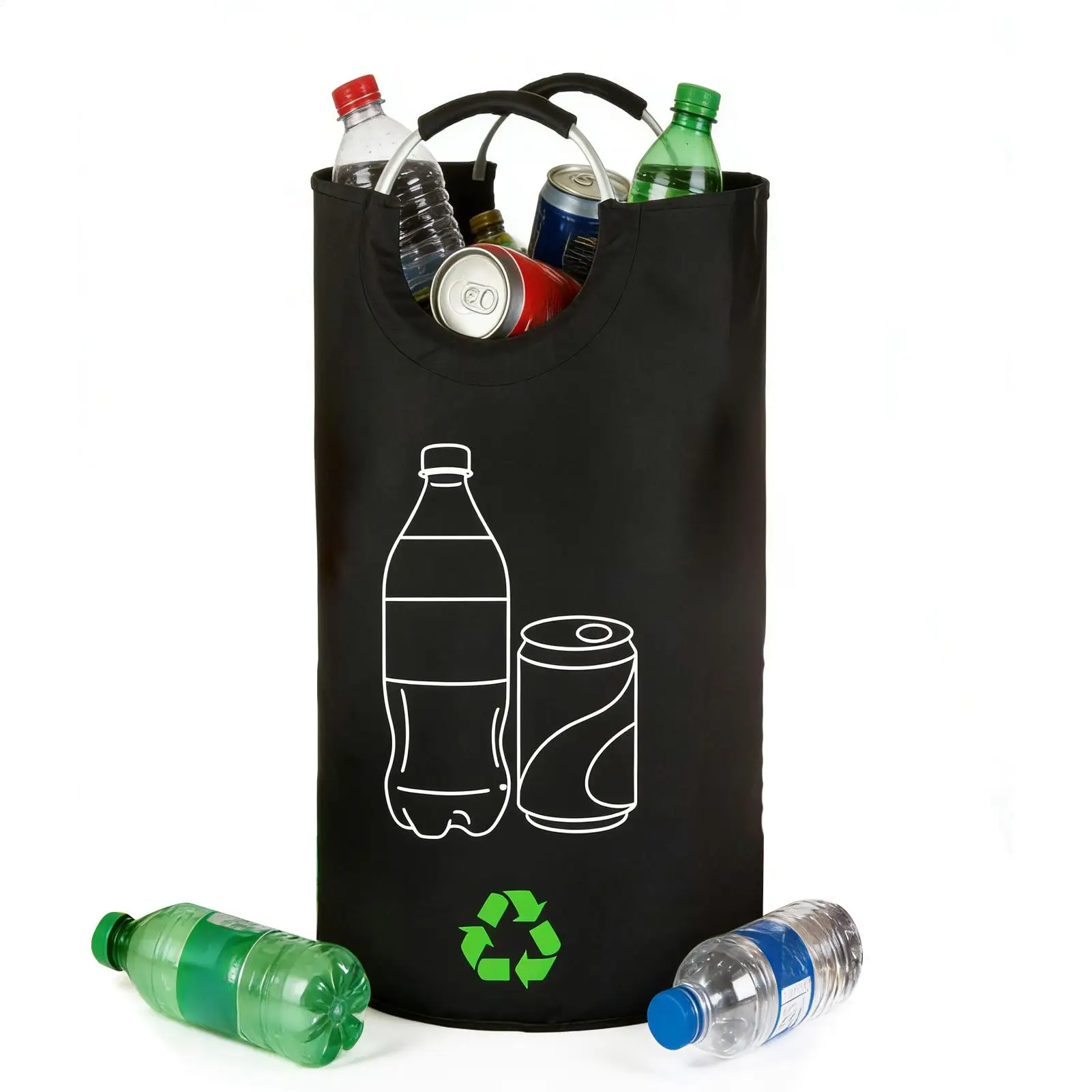 Recycling-Taschen 82L Oxford-Stoff Aluminiumgriff Wiederverwendbare Flaschenaufbewahrungstasche Wäschekorb Faltbare Aufbewahrungstasche für Zuhause
