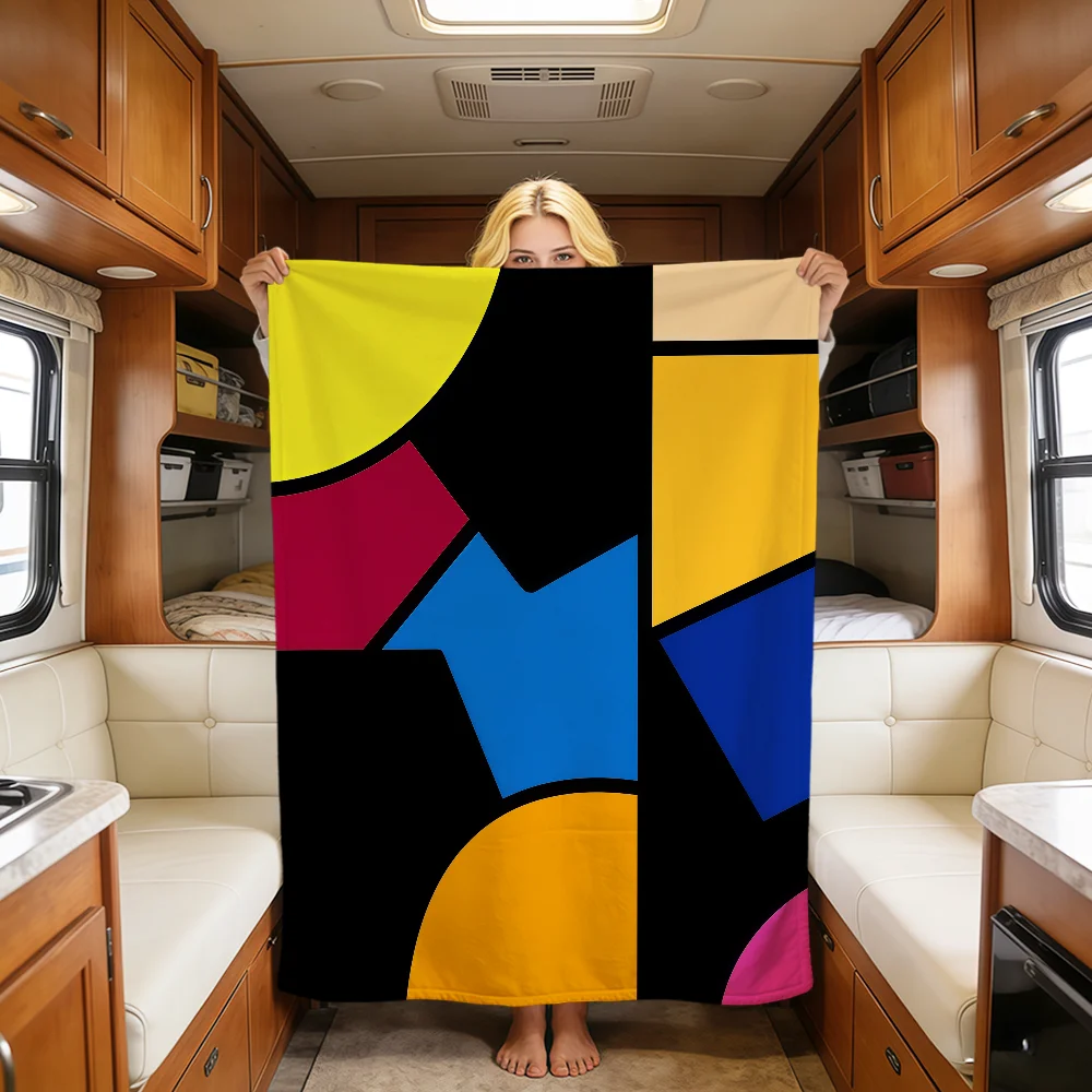 Color Geometric Abstract Modern Retro Style Soft Warm Plush Blanket Dorm Sofa Living Room Hogar Bedroom Gift Nap Home Flannel