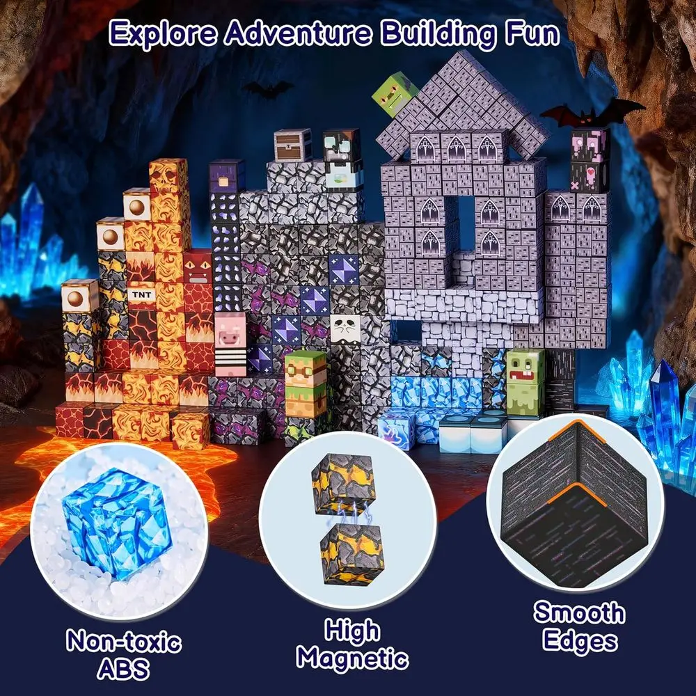 STEM Blocs de construction magnétiques 200 pièces pour enfants, ensemble éducatif sur le thème du château pour les 3 à 12 ans