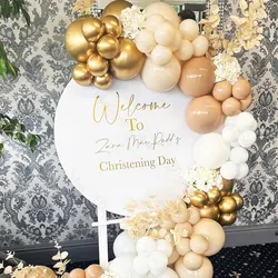 Personalized Round Shape Welcome Sign Mosaic Board Mirror Gold Vinyl Custom Welcome Sign for Birthday Christening Party Sign De