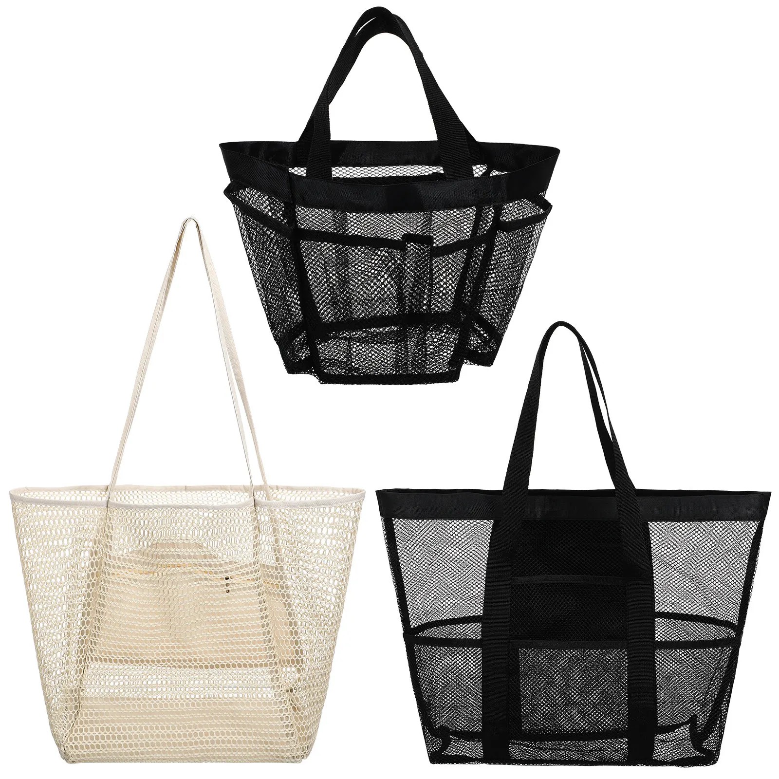 

Набор из 3-х сетчатых пляжных сумок: вместительные, легкие нейлоновые сумки-тоут с карманами для плавания, путешествий, пикников, отпуска и прогулок на лодке