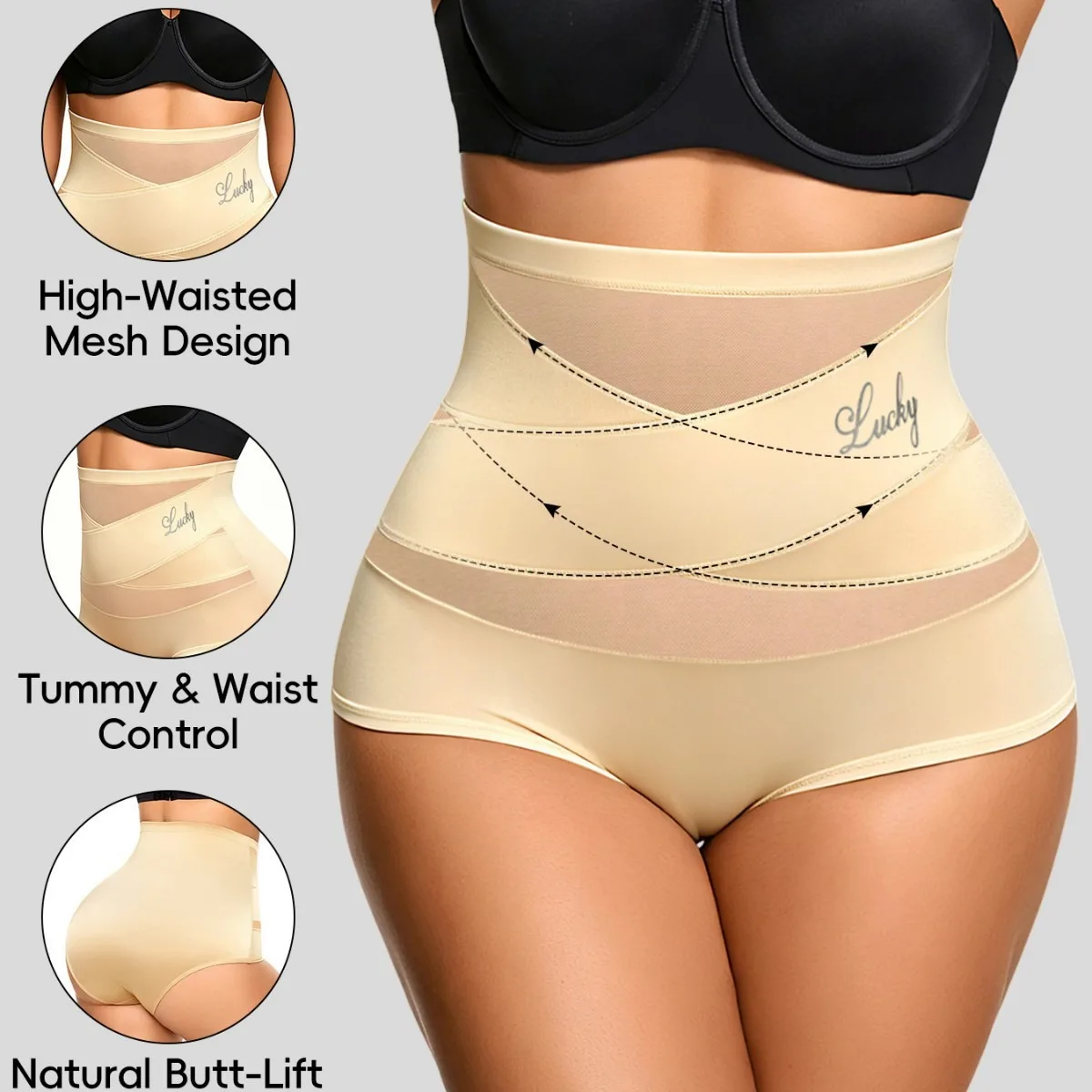 1pcs High Waist Mesh Tummy Control Shapewear, Butt Lifting Shaping Underwear for Women image 2