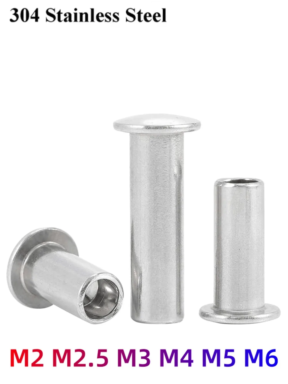 GB875 304 Stainless Steel Semi‑Tubular Rivets M2 M2.5 M3 M4 M5 M6 M8 Flat Head Half‑Hollow Rivets 3‑80mm Repair Fastening Parts