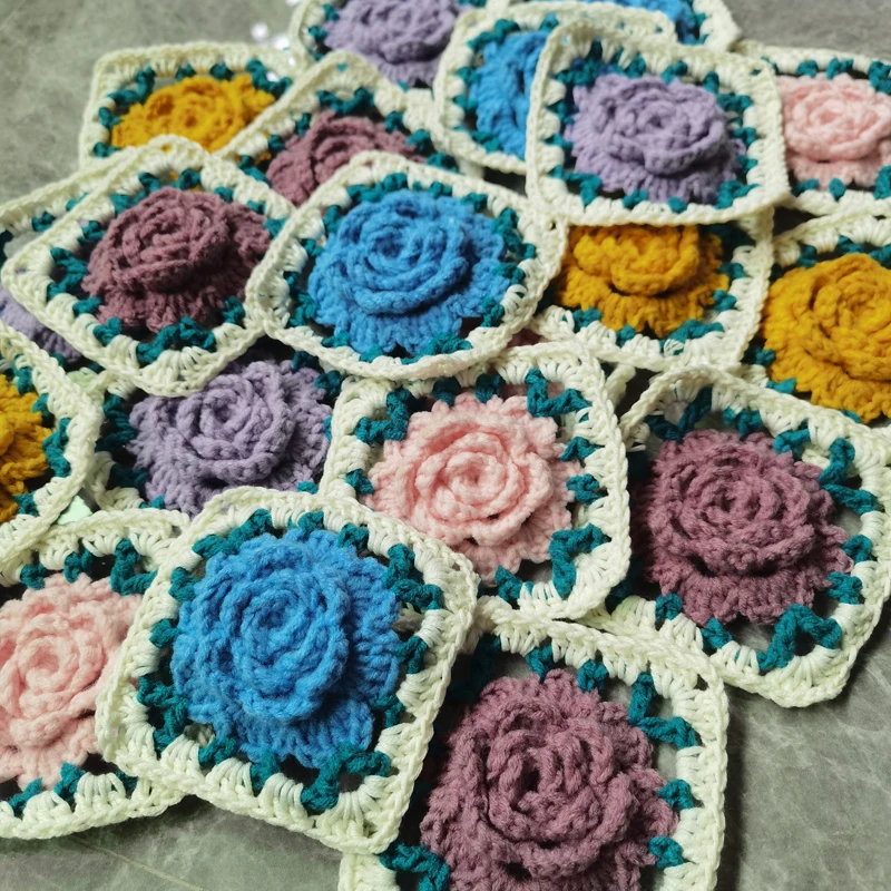 Two Girls Square Handmade Flowers Cup Mats Crochet Coaster Mug Kitchen Table Place Mat Set Cloth Lace Tea Coffee Doily Pad 10CM