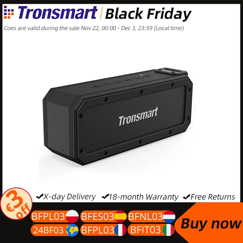 Tronsmart Force+ Bluetooth 5.0 Speaker 40W Portable Outdoor Speaker with IPX7 Waterproof, 15H Playtime, NFC