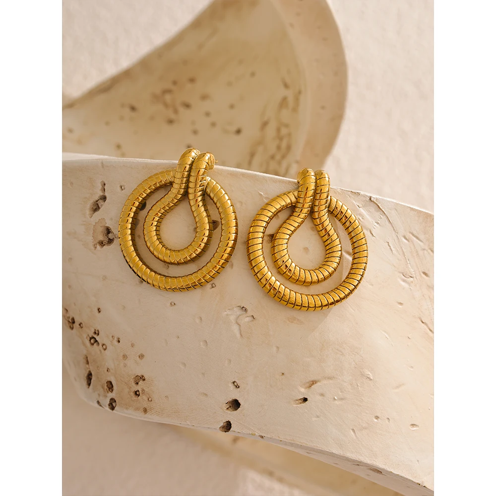Yhpup New Style 18K Gold Plated Stainless Steel Geometric Snake Unusual Earrings Fashion Statement Daily Jewelry Gift